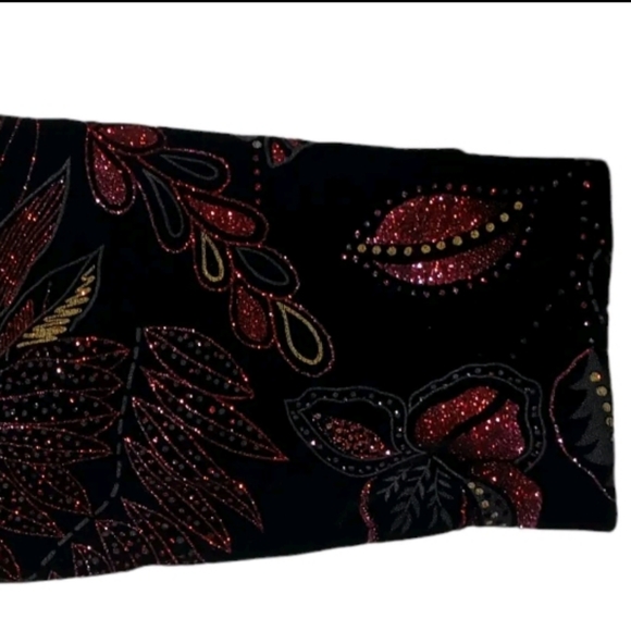 Elementz Woman Black Floral Glitter Print  Velour Jacket Size 3X Fairy Holiday - Picture 8 of 12